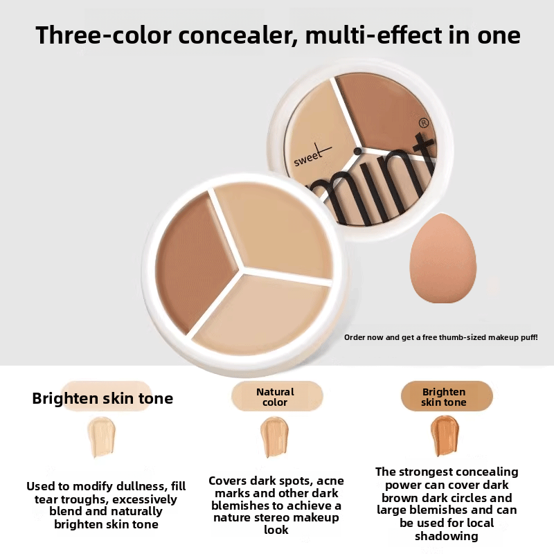 Sweet Mint 3-Colour Concealer Palette | Full Coverage Brightening & Contour Makeup