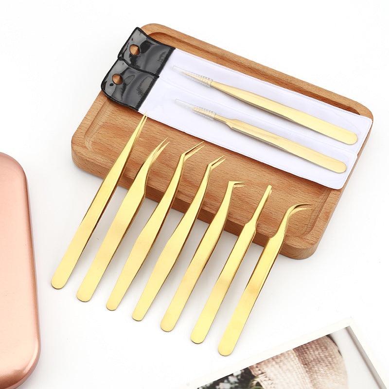 Professional Stainless Steel Precision Tweezers Set | 7-Piece Eyelash & Eyebrow Tool Kit