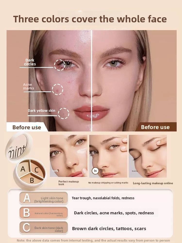 Sweet Mint 3-Colour Concealer Palette | Full Coverage Brightening & Contour Makeup