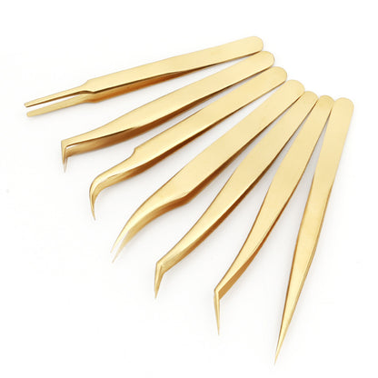 Professional Stainless Steel Precision Tweezers Set | 7-Piece Eyelash & Eyebrow Tool Kit