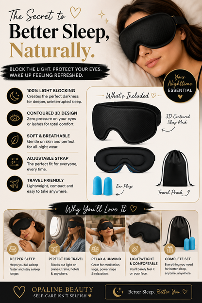 3D Contoured Sleep Mask Set – Blackout Eye Mask with Earplugs