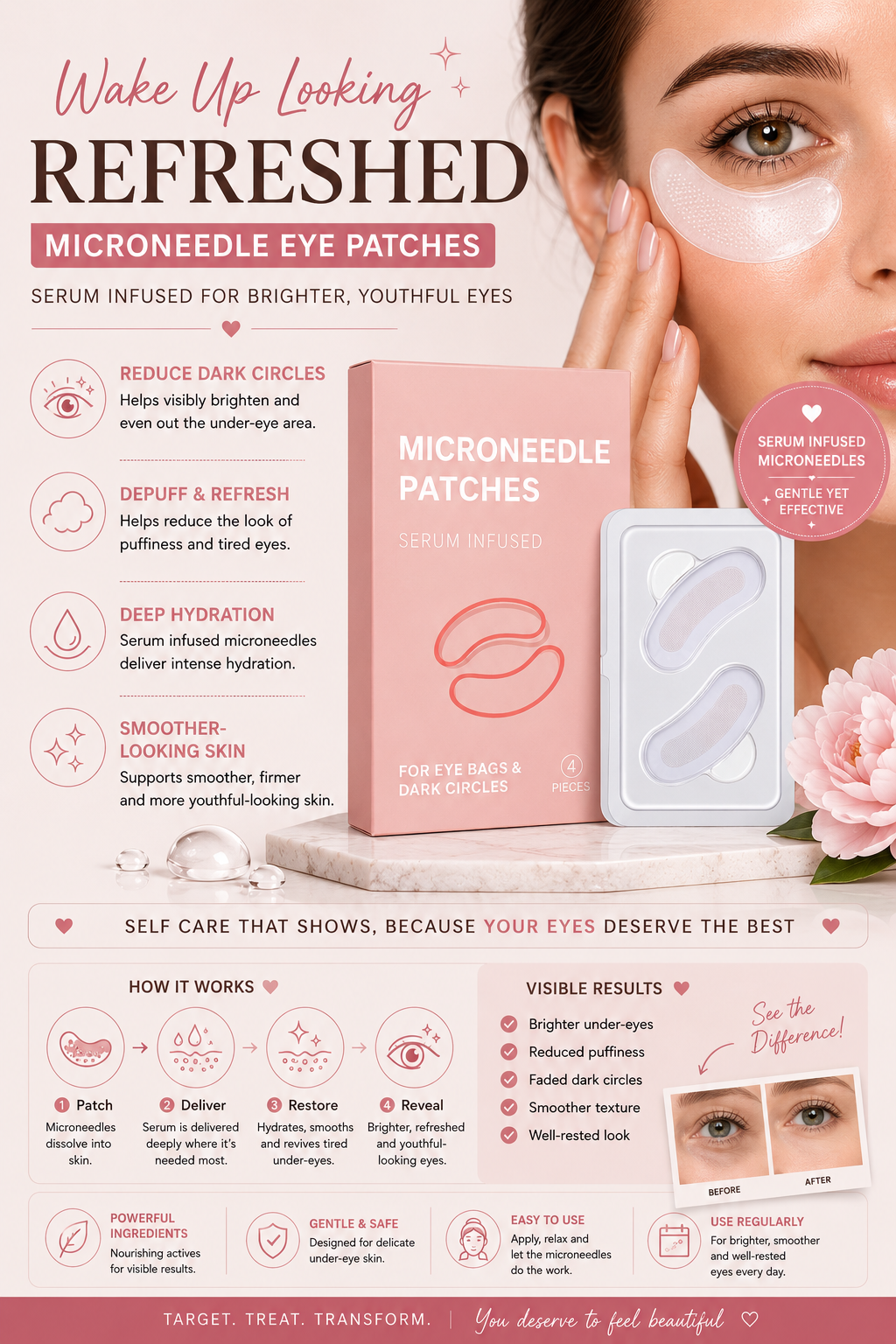 Micro Needle Eye Patches | Hydrating Under Eye Patches for Dark Circles & Puffiness