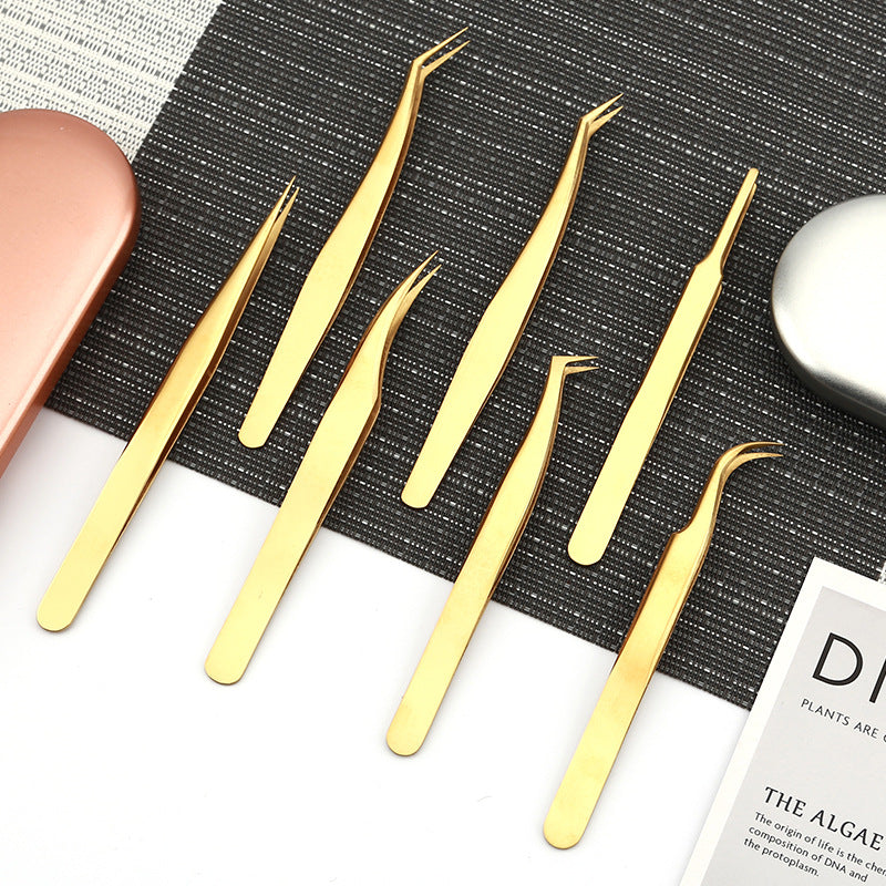 Professional Stainless Steel Precision Tweezers Set | 7-Piece Eyelash & Eyebrow Tool Kit