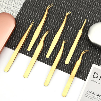 Professional Stainless Steel Precision Tweezers Set | 7-Piece Eyelash & Eyebrow Tool Kit