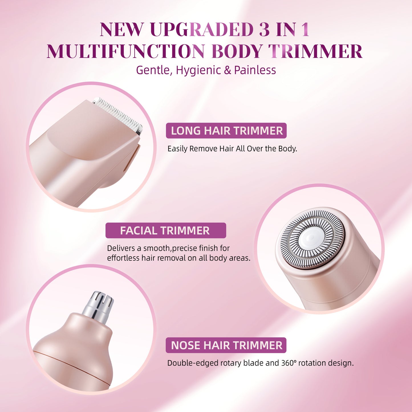 3-in-1 Women's Electric Shaver | Rechargeable Facial & Body Hair Removal Kit