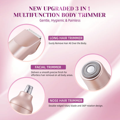 3-in-1 Women's Electric Shaver | Rechargeable Facial & Body Hair Removal Kit