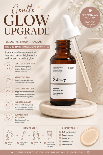 The Ordinary Mandelic Acid 10% + HA Serum | Gentle Exfoliating Brightening Serum