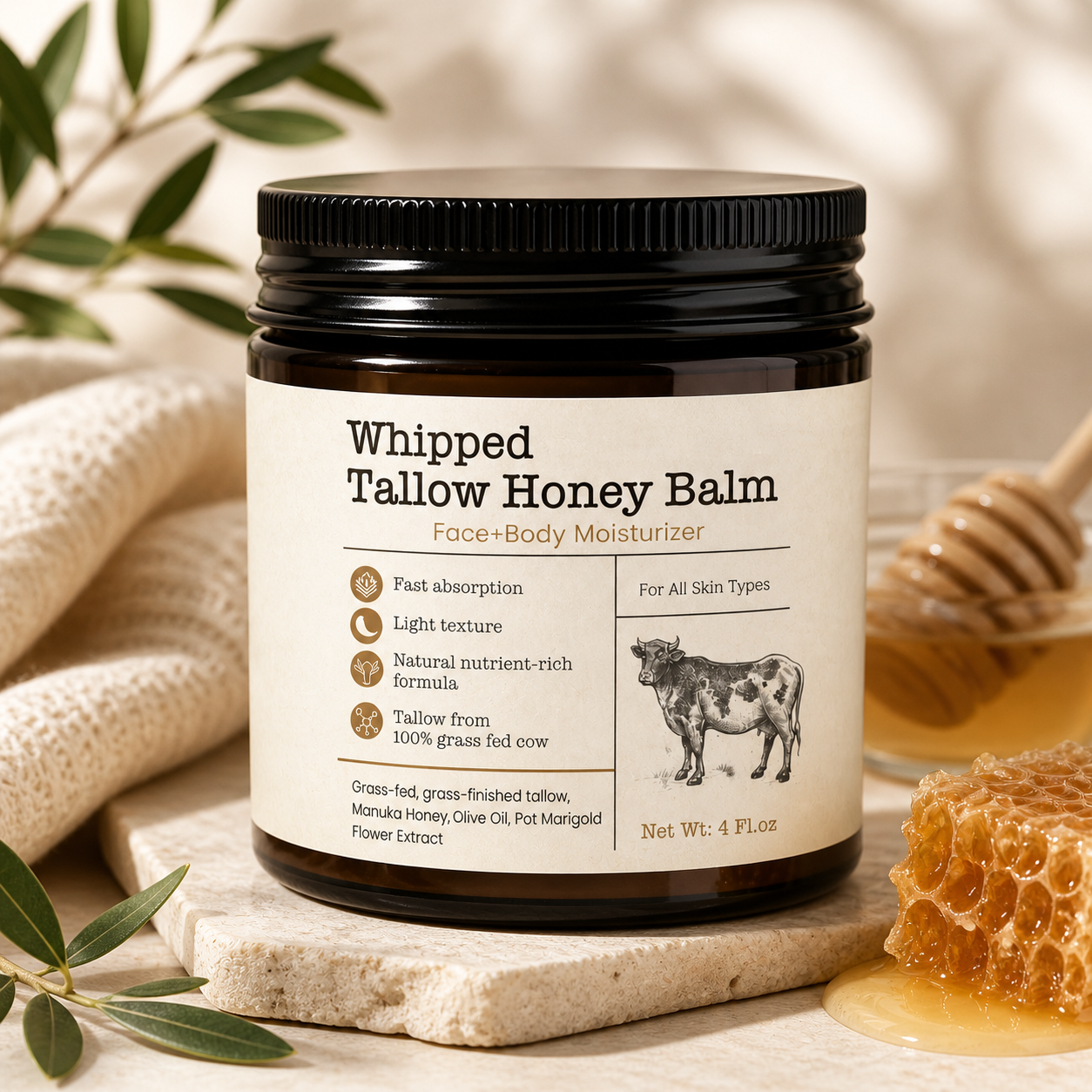 Whipped Tallow Honey Balm | Deep Nourishing Skin Repair Moisturizer