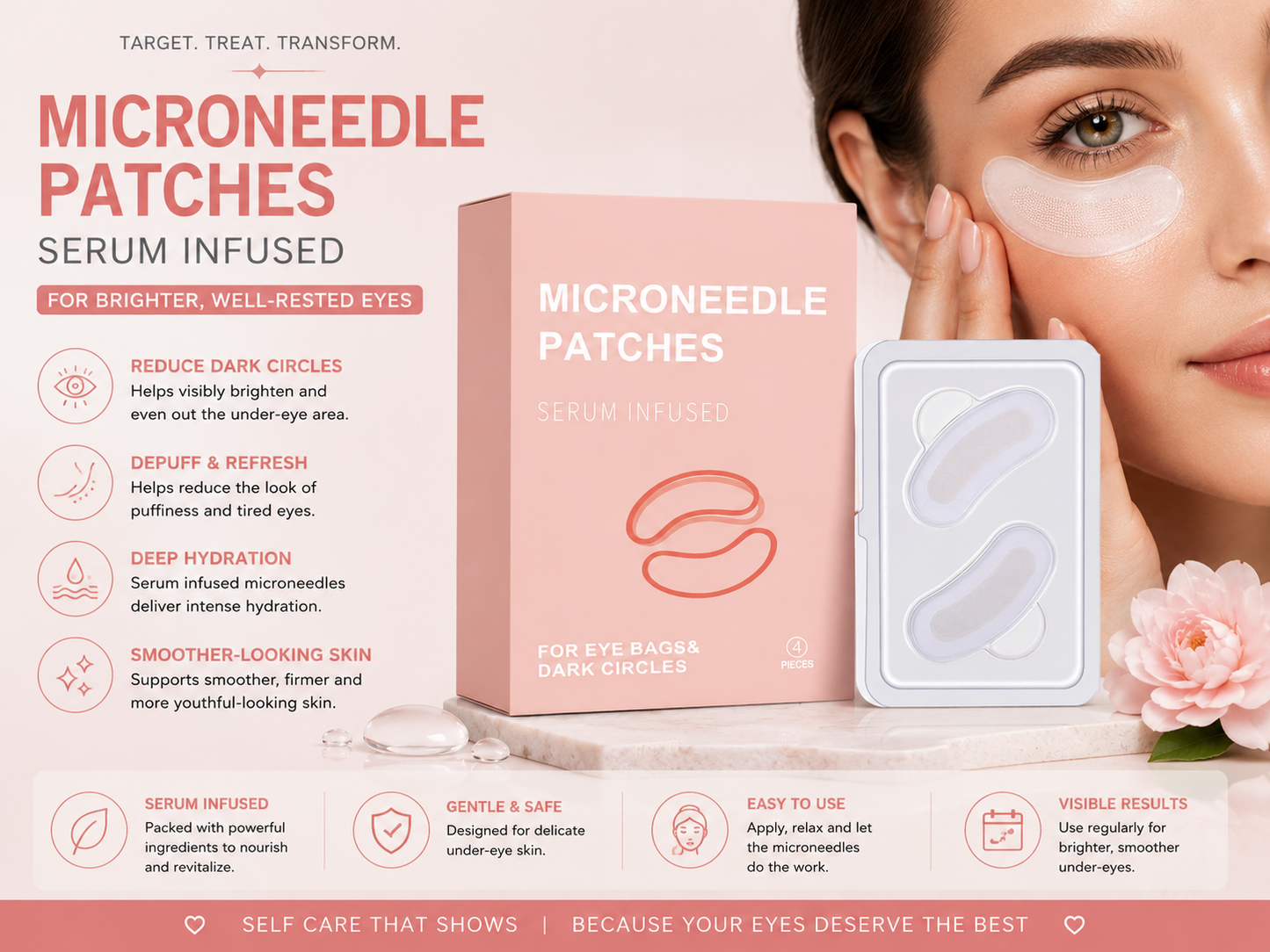 Micro Needle Eye Patches | Hydrating Under Eye Patches for Dark Circles & Puffiness