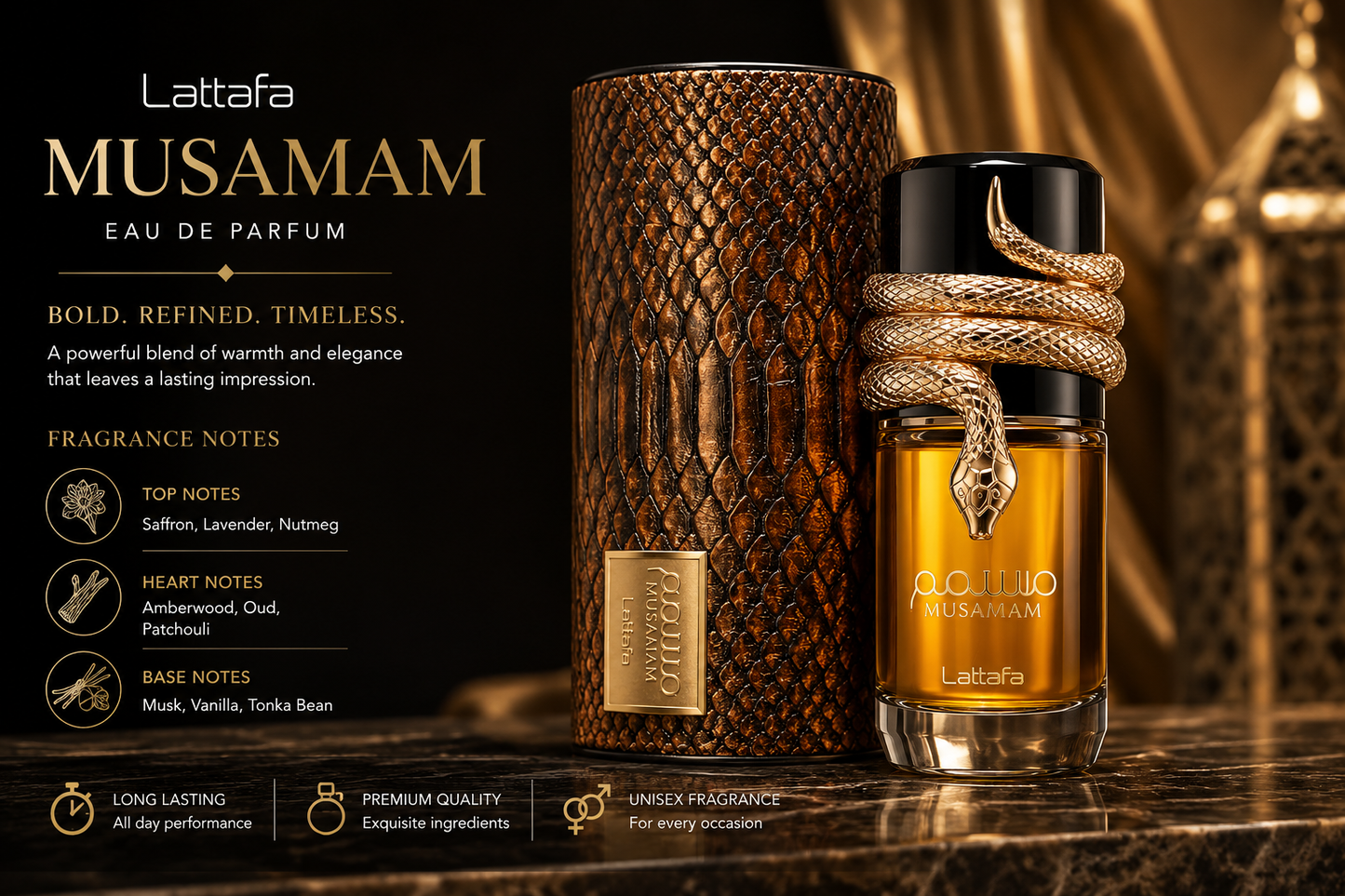 Lattafa Musamam Eau de Parfum | Woody Spicy Oriental Fragrance