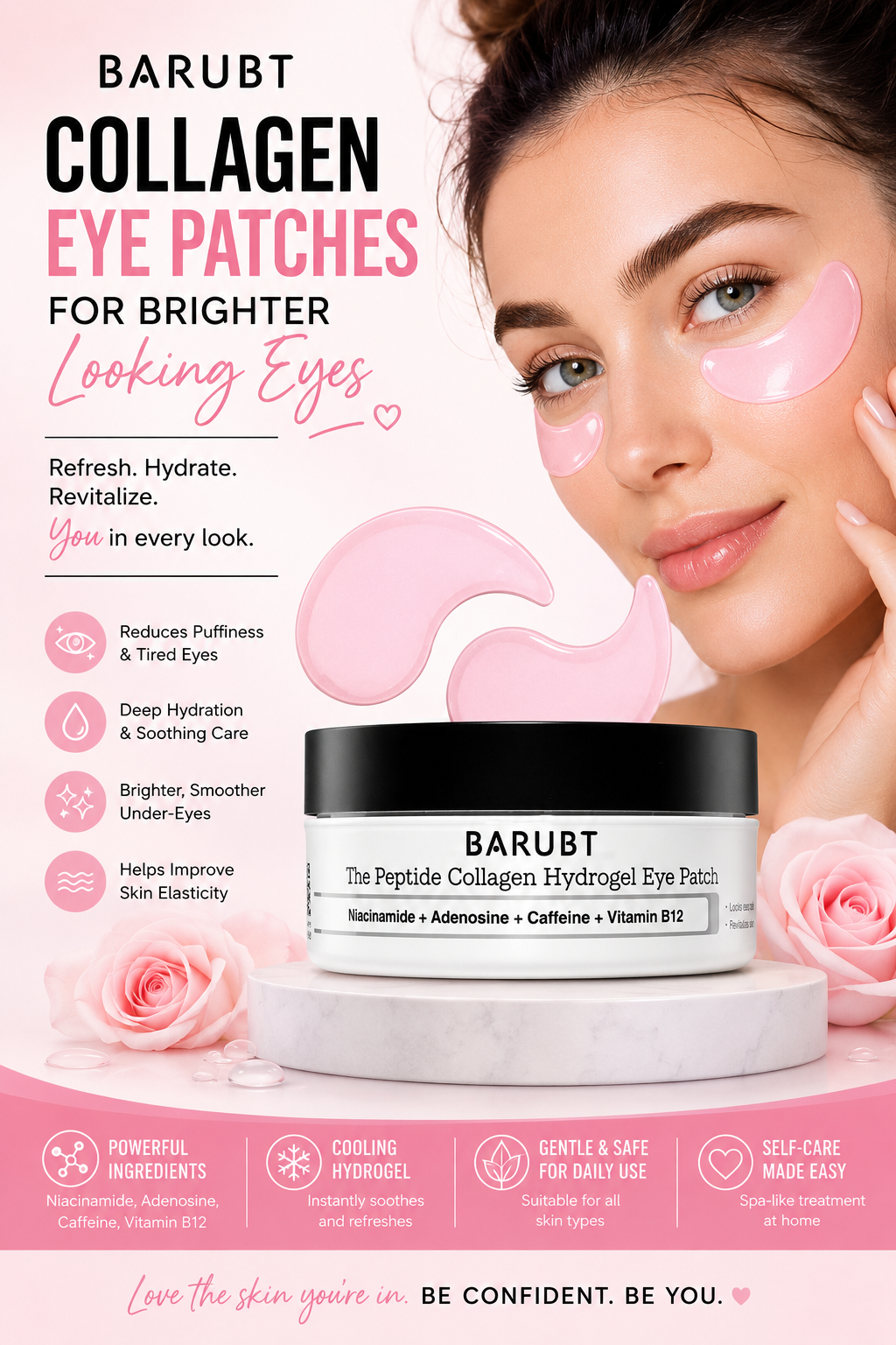 BARUBT Peptide Collagen Hydrogel Eye Patches | Firming & Brightening Eye Masks
