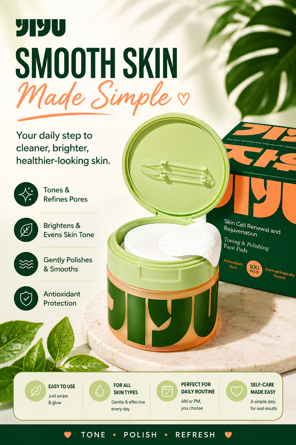 JIYU Toning & Polishing Face Pads | Exfoliating Facial Toner Pads
