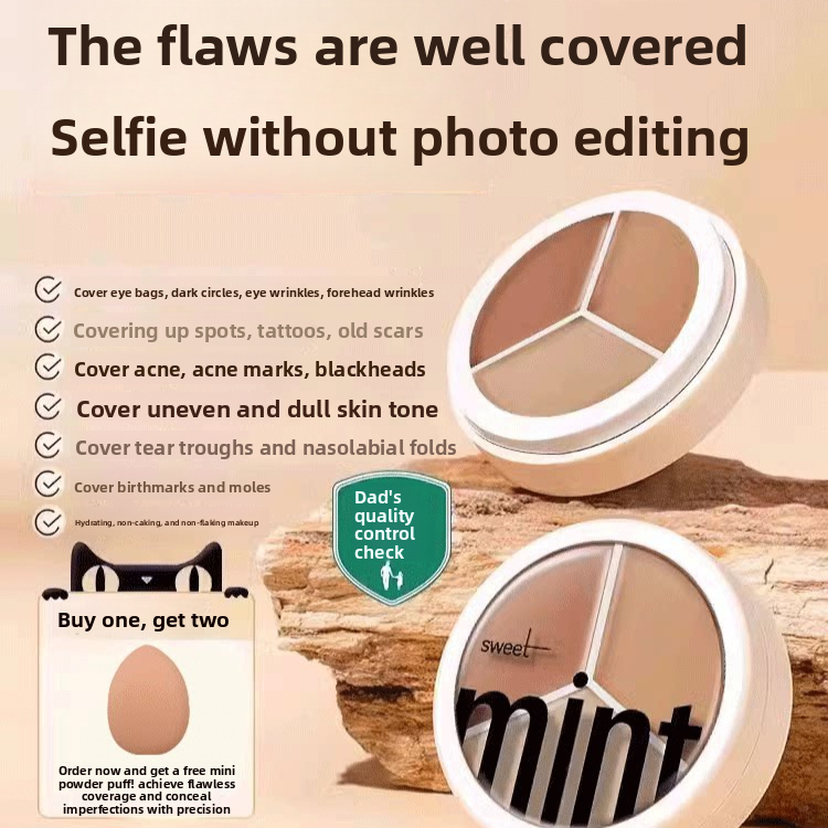 Sweet Mint 3-Colour Concealer Palette | Full Coverage Brightening & Contour Makeup