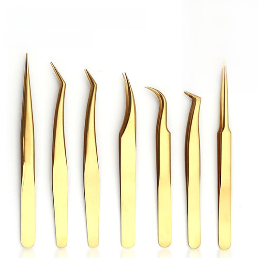 Professional Stainless Steel Precision Tweezers Set | 7-Piece Eyelash & Eyebrow Tool Kit