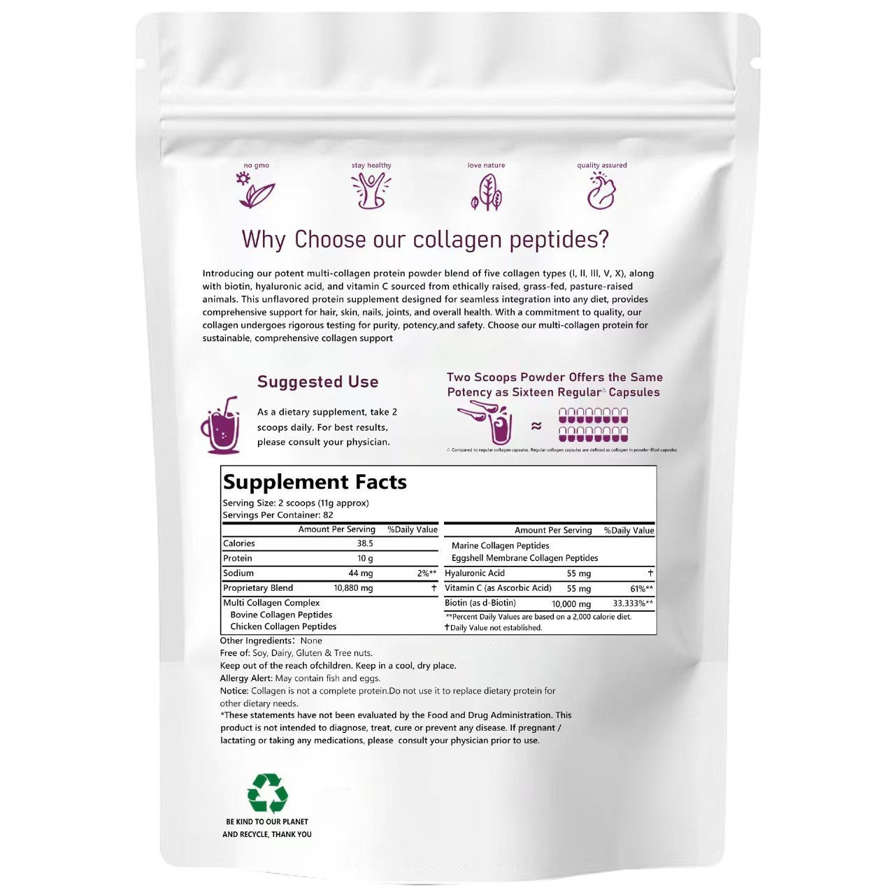 Multi Collagen Peptides Powder | Biotin, Vitamin C & Hyaluronic Acid Supplement