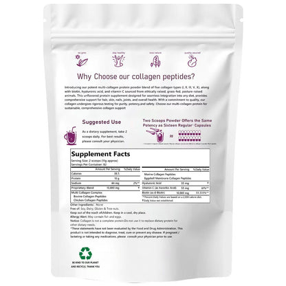 Multi Collagen Peptides Powder | Biotin, Vitamin C & Hyaluronic Acid Supplement